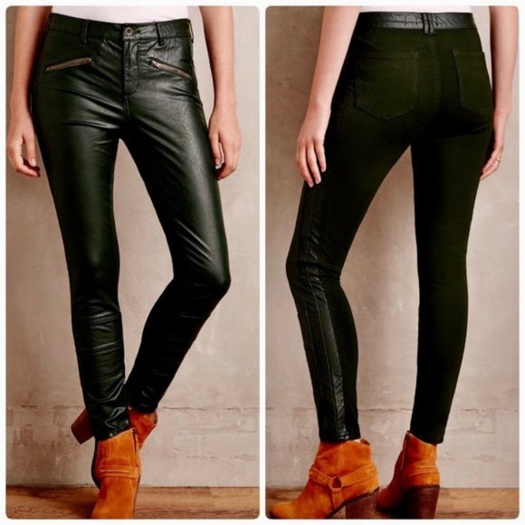 Pilcro and the Letterpress Pants - Anthropologie Pilcro and the Letterpress Green Vegan Leather Moto Pants